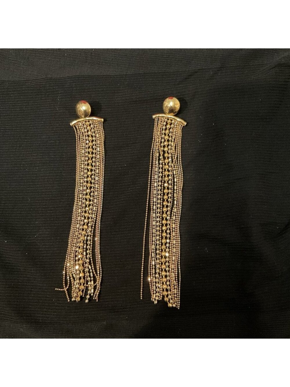 Goossens Paris Golden Chain Fringe Tassel Shoulder Duster Earrings Runway Long